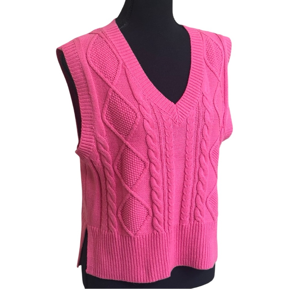 Pink Cable Knit Sleeveless Sweater Vest